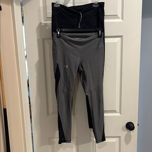 Under Armour Charcoal and Black Performance Leggings. 2 pair.